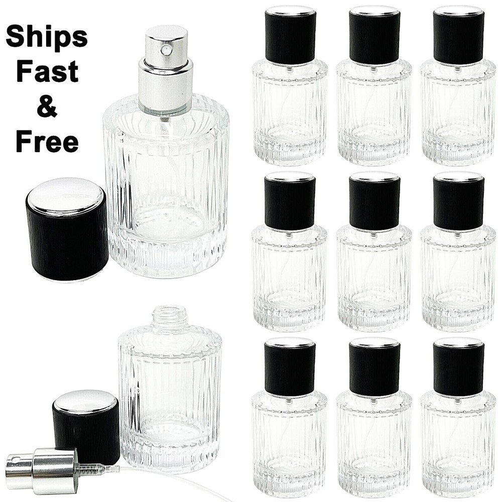 30ml 1oz Empty Thick Glass Perfume Black Silver Cap Spray Bottles Atomizer