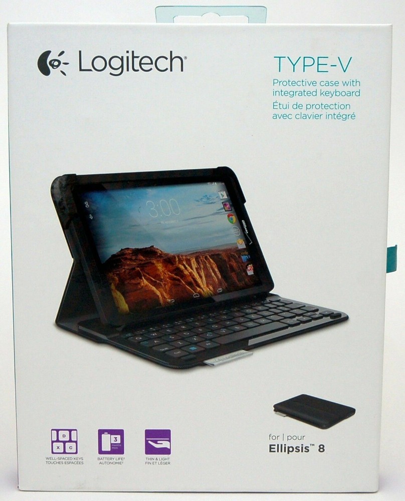 Logitech Type-V Ellipsis 8 Black Keyboard Folio Bluetooth Case Stand Ultra-Slim