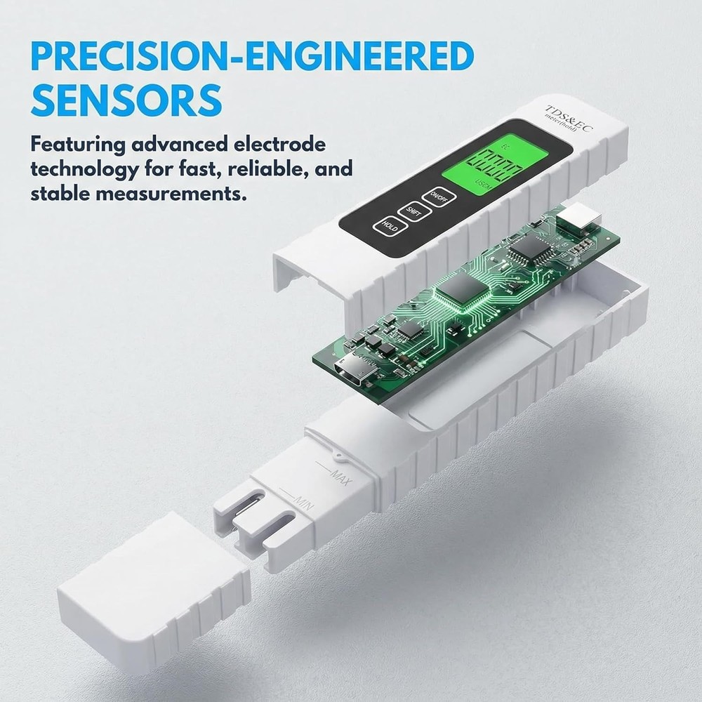 TDS & EC Digital Water Tester with Backlit Display & Hold Function, Lightweight