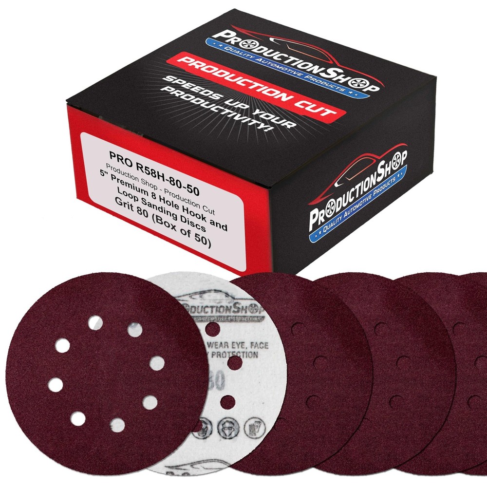 8-Hole Red Sanding Discs 80 Grit for Wood & Auto Paint - 50 Pack, Hook & Loop