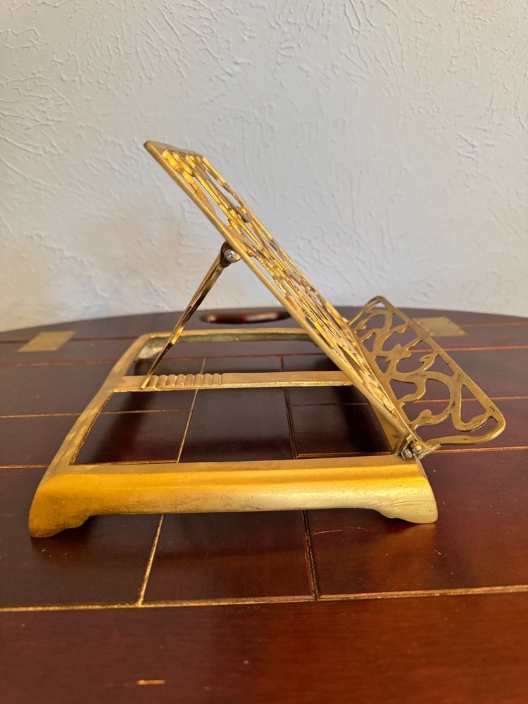 Vintage Solid Ornate Brass Folding Adjustable Book/Bible stand
