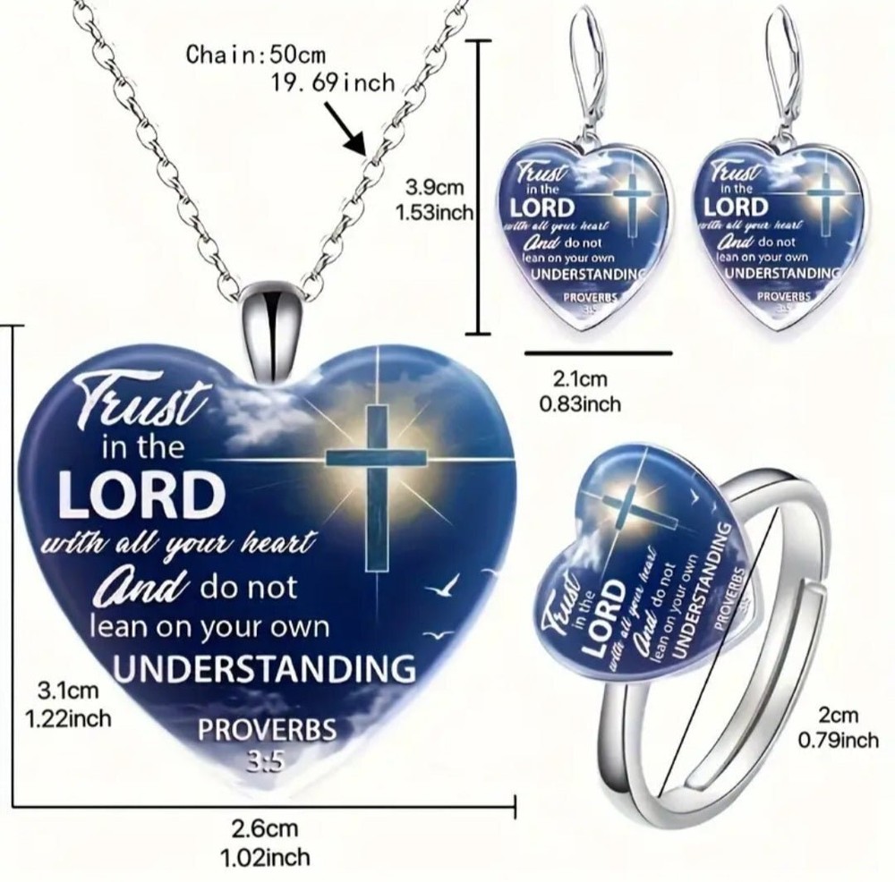 Elegant 4pc Jewelry Set with Proverbs 3:5 Scripture