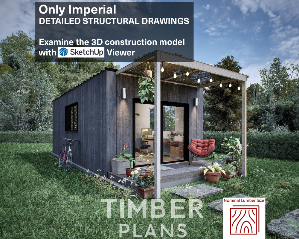 Tiny Office Plan, 12’ x 24’ Small Office Plans, Tiny House Plans, Hard Copy