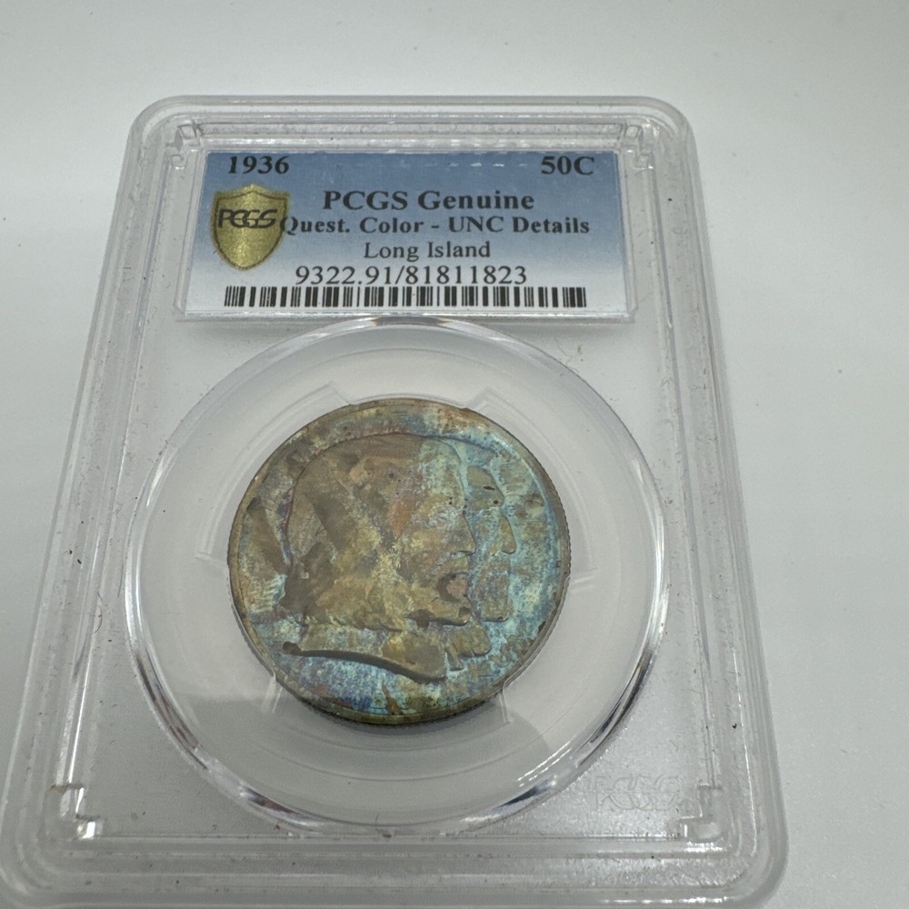 1936 Long Island Tercentenary Silver Half Dollar - Toned Commemorative - A886