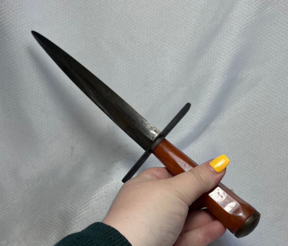 WW1 WW2 Dagger Butterscotch Swirl Bakelite Handle Dbl Edge Single Blade Knife