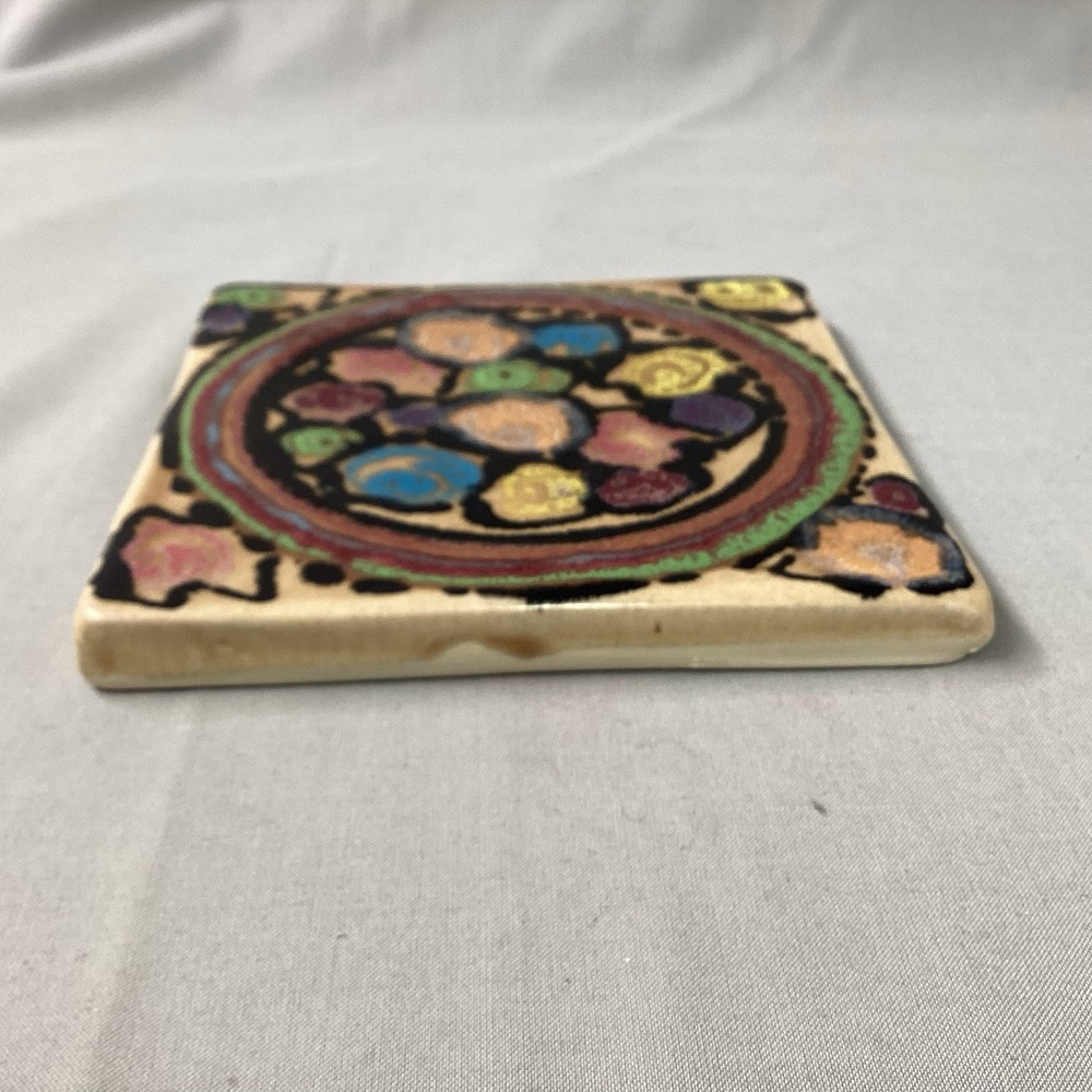 Signed Colorful Tile Hand Painted 5.5" Squared Pottery