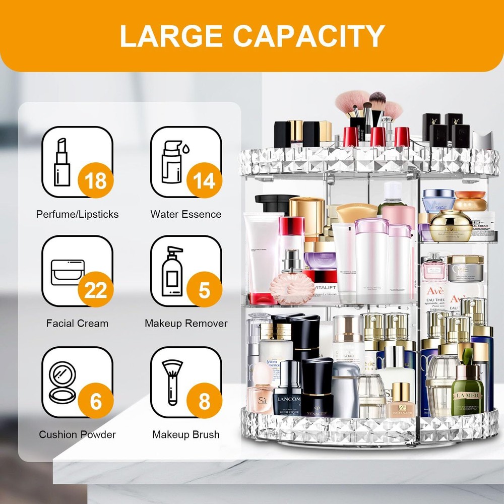 Makeup Organizer 360 Degree Rotating 7 Adjustable Layers Large Capacity