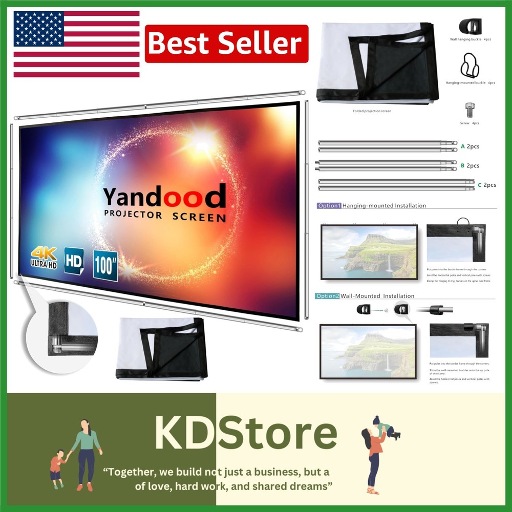 Portable Stainless Frame Projector Screen with Black Backing - 1080P/4K Ready