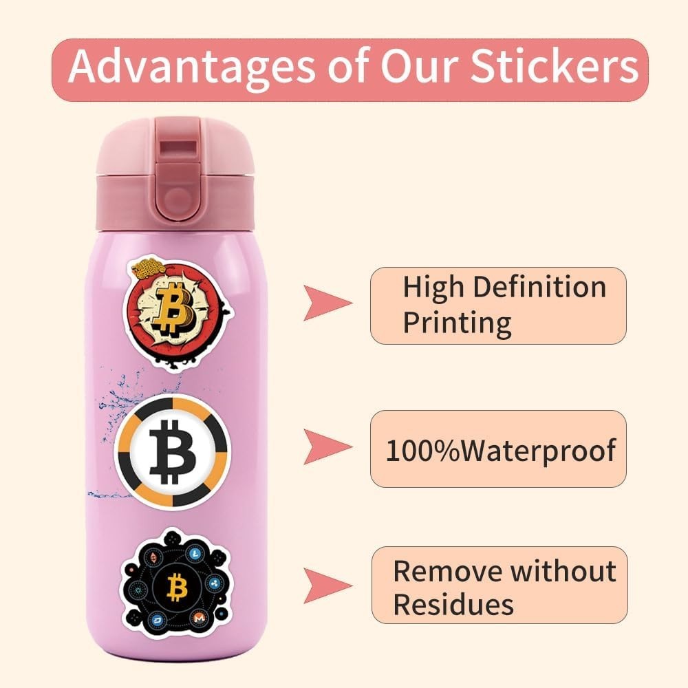 60 Waterproof Bitcoin Crypto Stickers - Fun Vinyl Decals for Personalized Styles