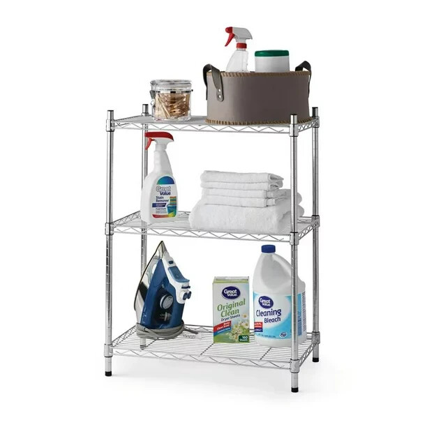 3 Tier Wire Shelf Unit, Chrome, 750 lb Capacity