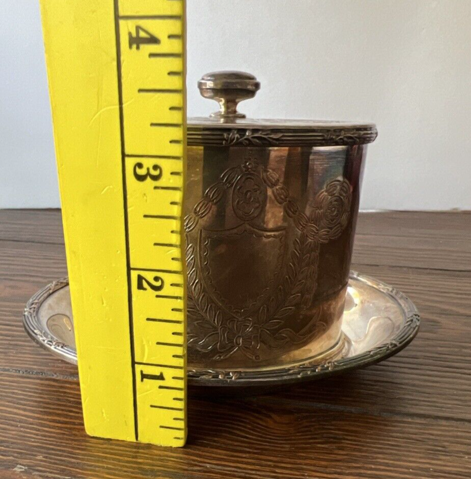 Ellis Barker Menorah Hallmark Silver Plate Tea Caddy & Underplate England 32