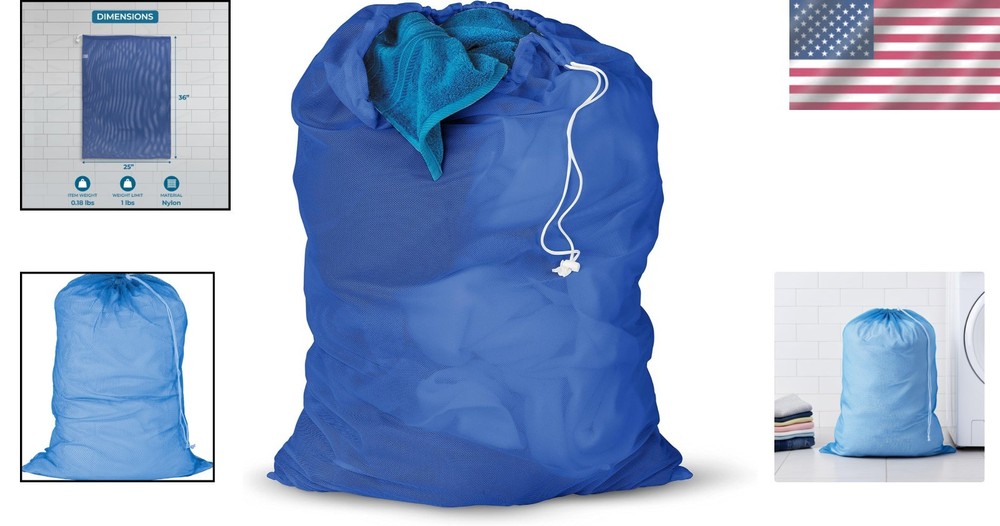Vibrant Blue Drawstring Laundry Bag, 24" x 36" - Breathable Mesh Design