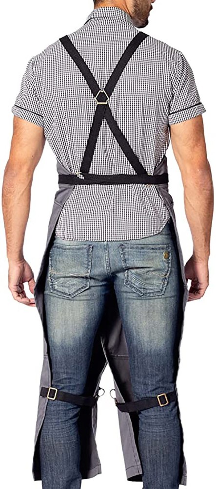Split Leg Canvas Apron Barber Apron with Pockets Adjustable Work Apron Gray