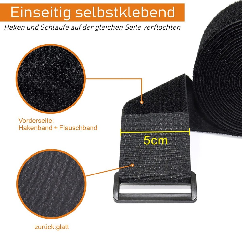16ft x 2in Adjustable Reusable Hook Loop Cable Straps with 12 Buckles - Black