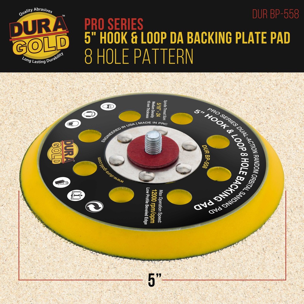 5" Hook & Loop DA Backing Plate Pad, 8 Hole Pattern, Auto Sanding Polishing Pad