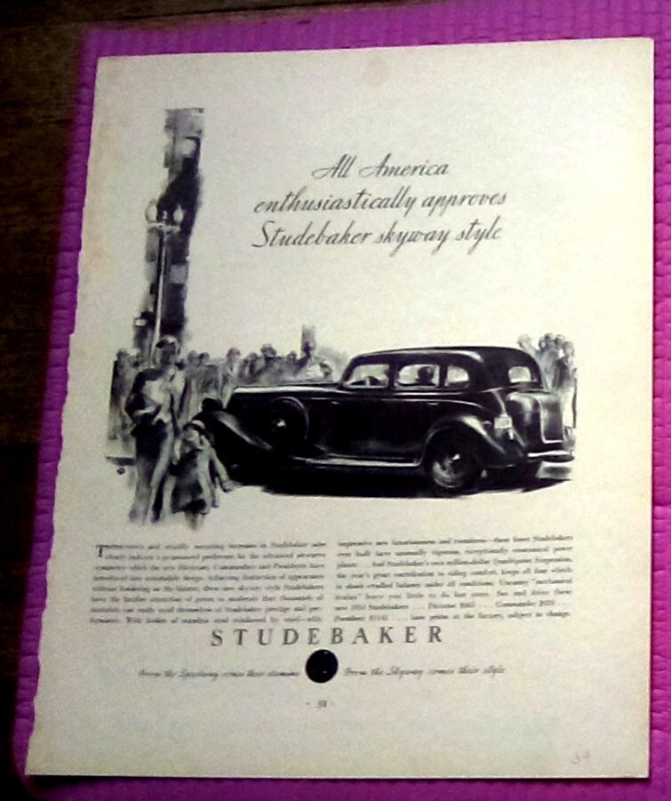 1934 Studebaker Automobile - 11x14 Print Ad