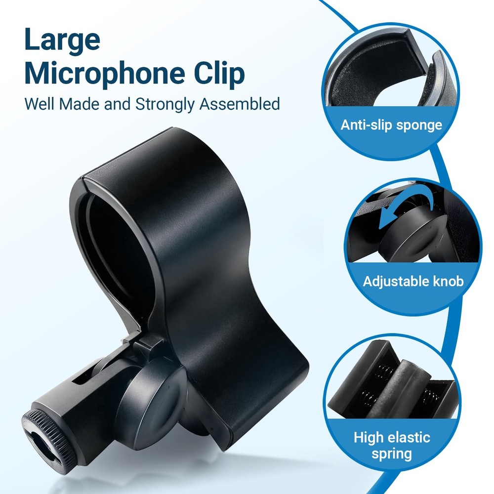 2 Pack Microphone Clips, Durable and Adjustable Mic Clip for Stand, Compatibl...
