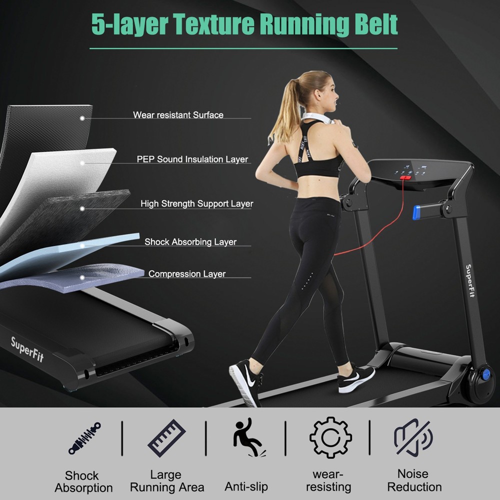 Folding Electric Treadmill 3.0HP Exercise Running Machine w/ App Control Blue