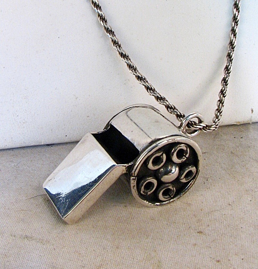 STERLING SILVER COACH'S WHISTLE w 30" CHAIN