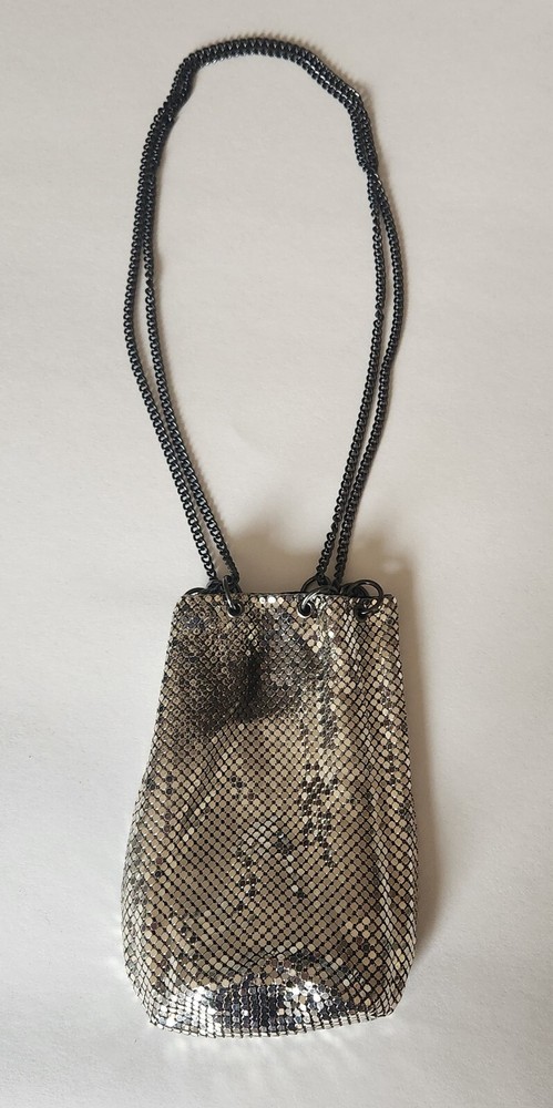 Authentic Whiting & Davis Silver Metal Mesh Drawstring Small Evening Handbag