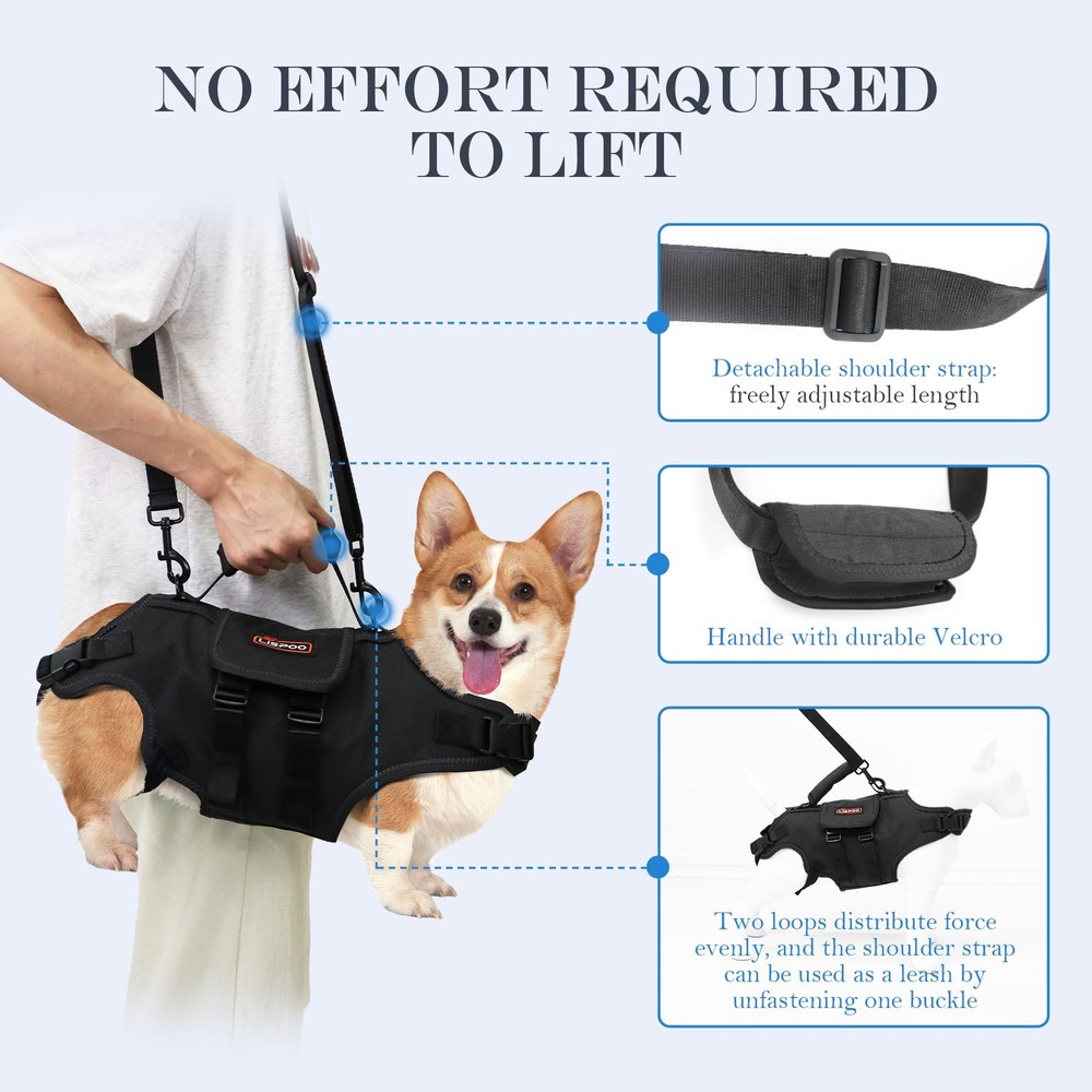 Dog Lift Harness, Full Body Support with Adjustable Control Handle for Medium...