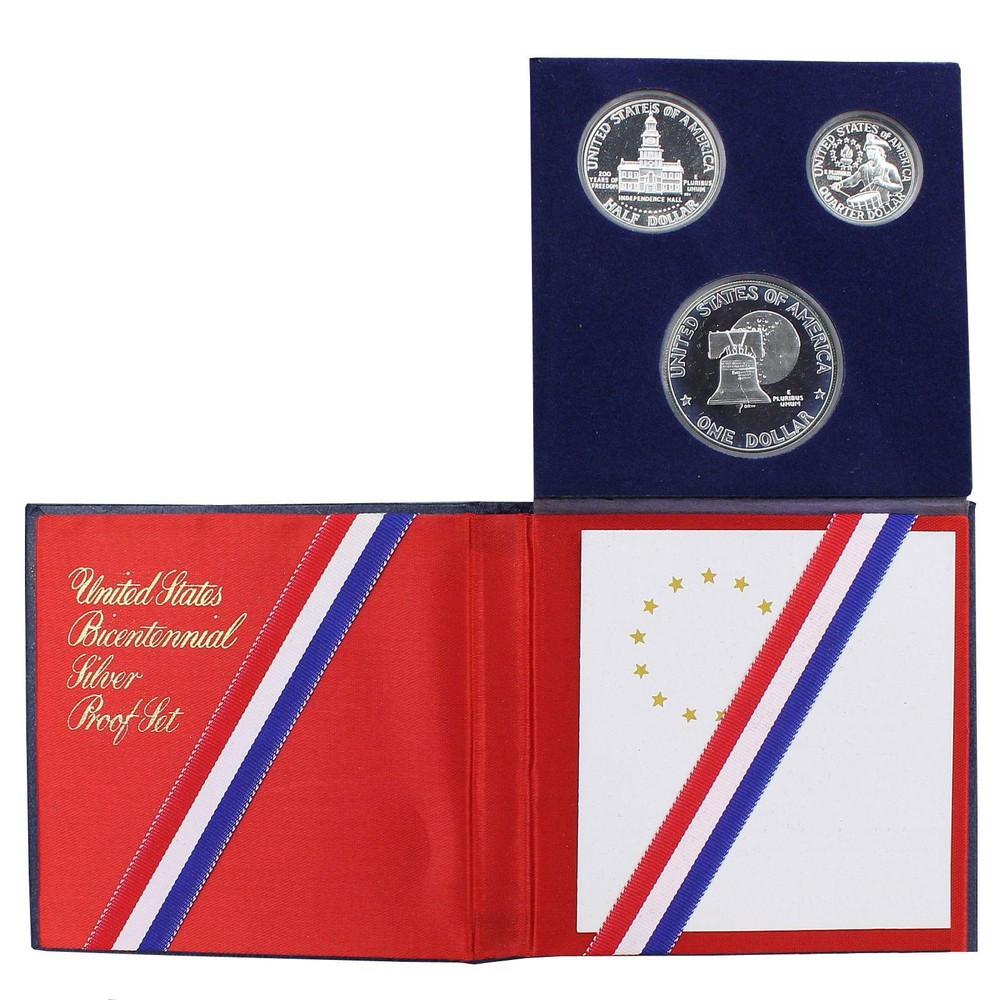 1976 S Proof Set 3 Piece Bicentennial 40% Silver With Outer White Box