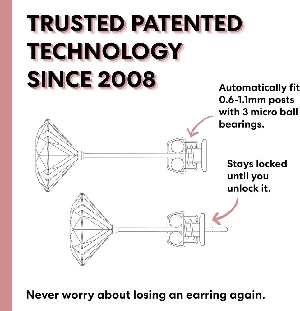 Most Secure Earring Back with Patented Technology - Universal Fit for All Posts