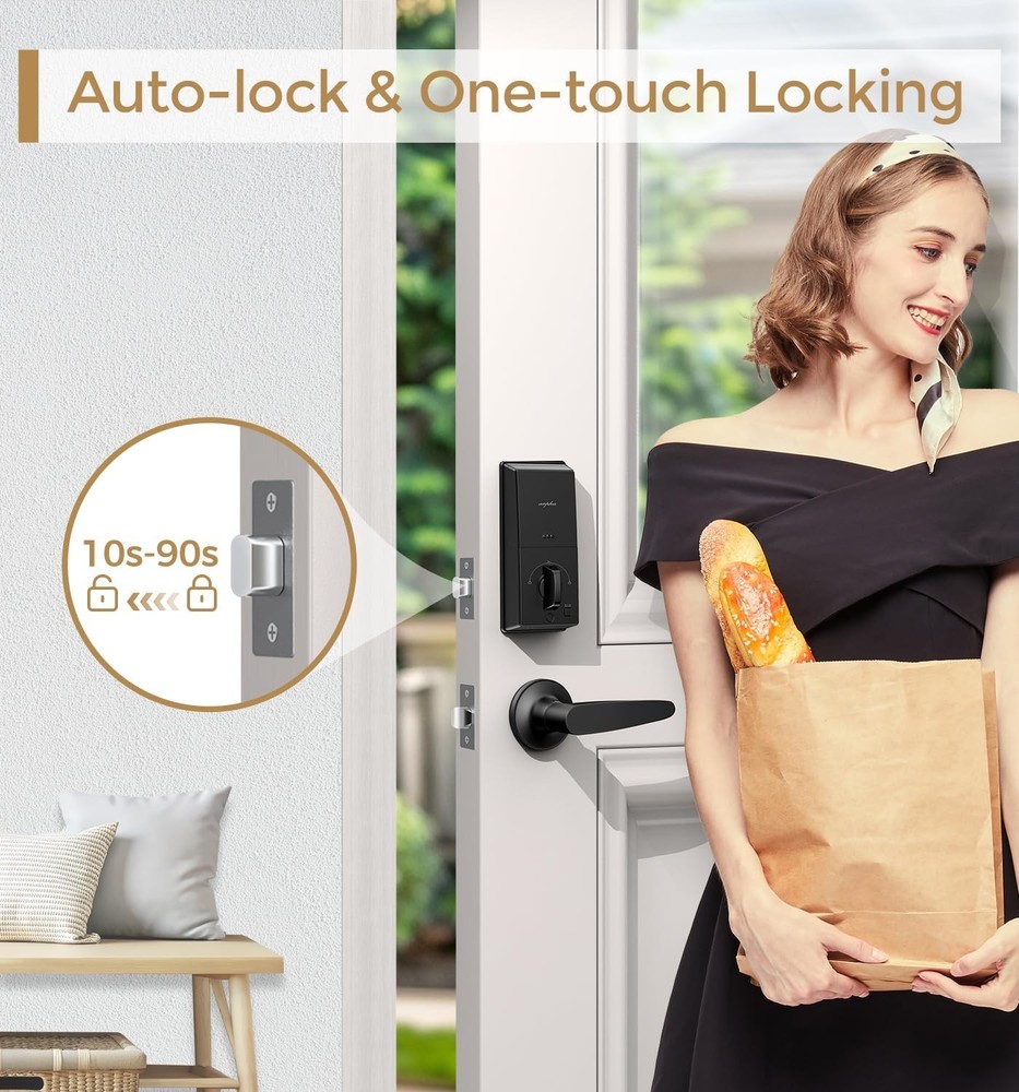 Arpha D180H Keypad Door Lock Handle Smart Bluetooth App Remote Black Matte