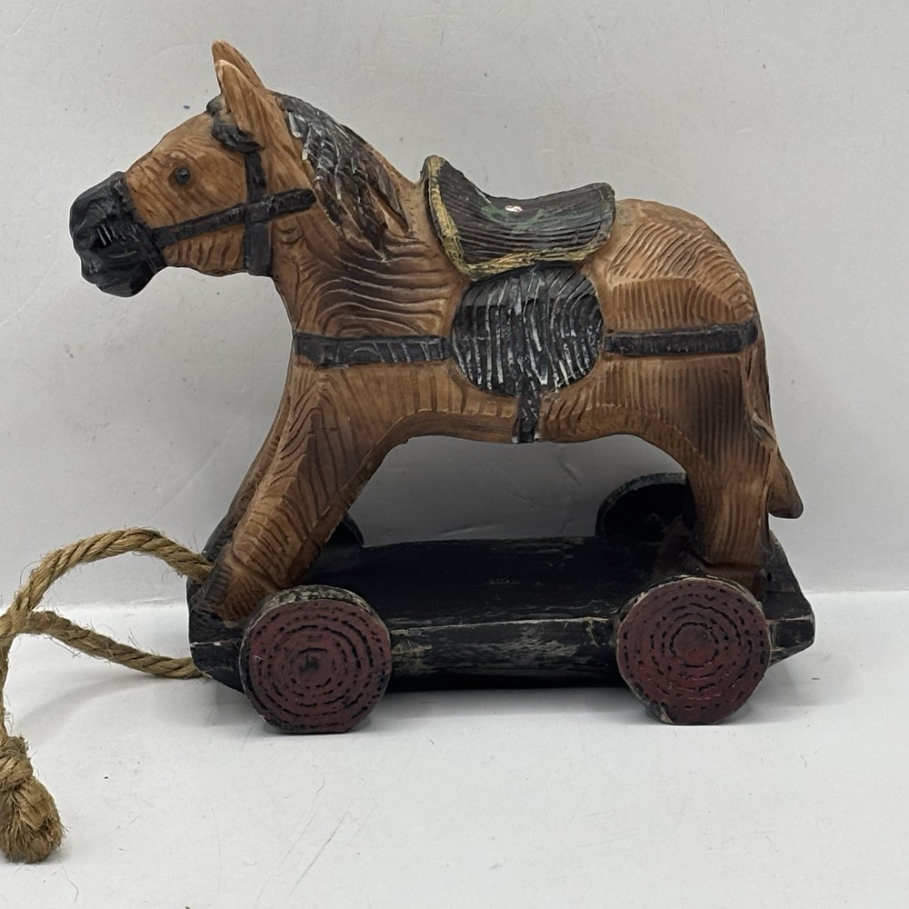 VTG Miniature Horse Pull Toy Primitive Rustic Decor 5”