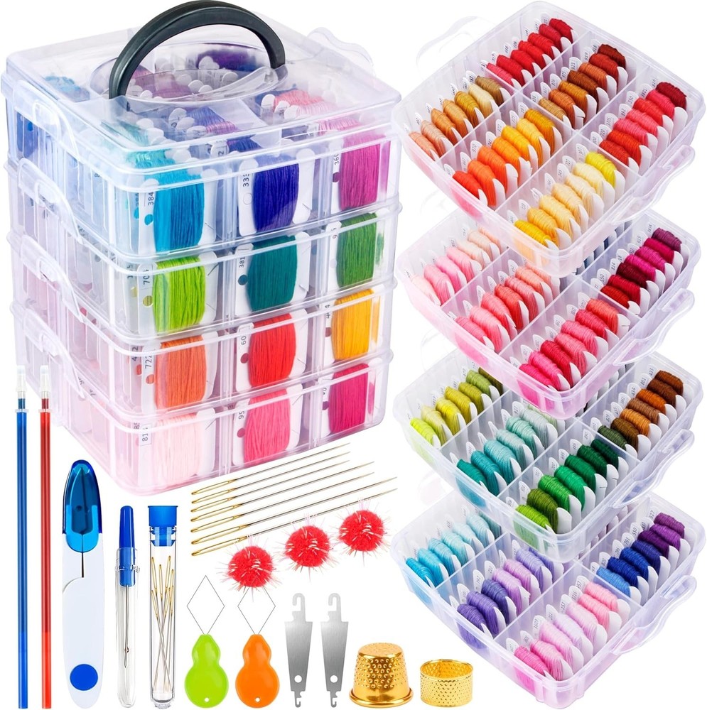 Embroidery Thread Floss Kit 200 Colors Cross Stitch Sewing Storage Box Bundle