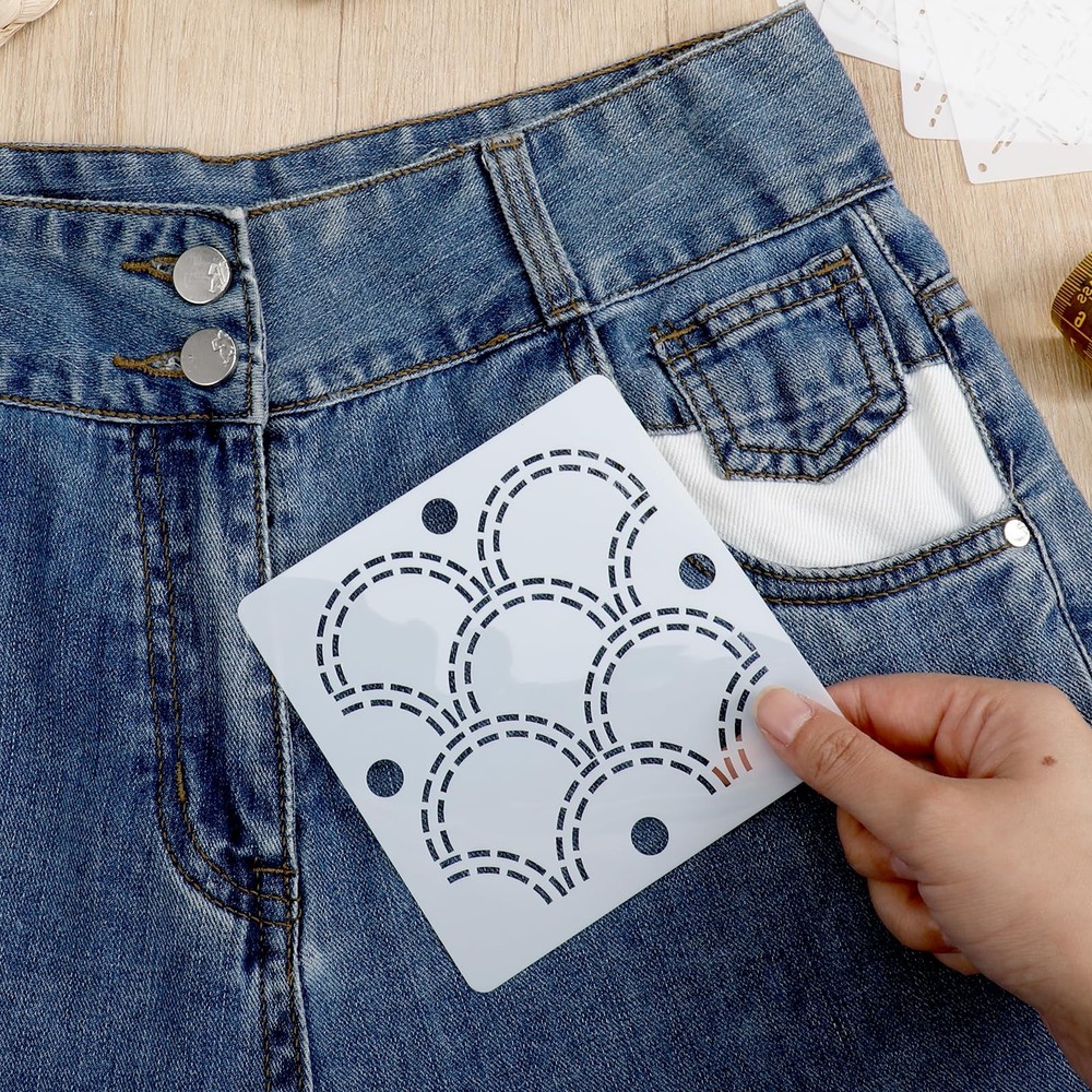 Plastic Sashiko Stencil, 4.7 X 4.7 Inch Embroidery Stencil Geometric Pattern