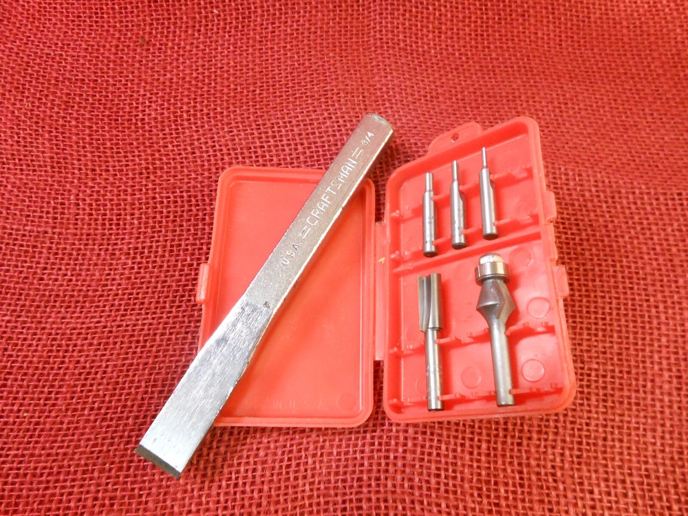 Craftsman 3/4" Cold Chisel #42975 & 5 Router Bits in Case, Both U.S.A.