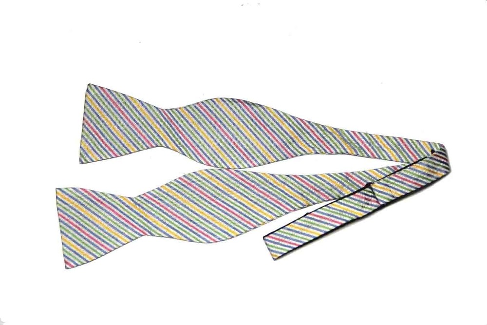 Saddlebred Silk Bow Tie Multicolor Stripe Handmade Men's One Size Adjustable