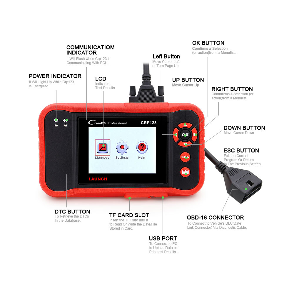 Launch CRP123 Car Engine ABS SRS Transmission Diagnostic Tools OBD2 Scanner USA