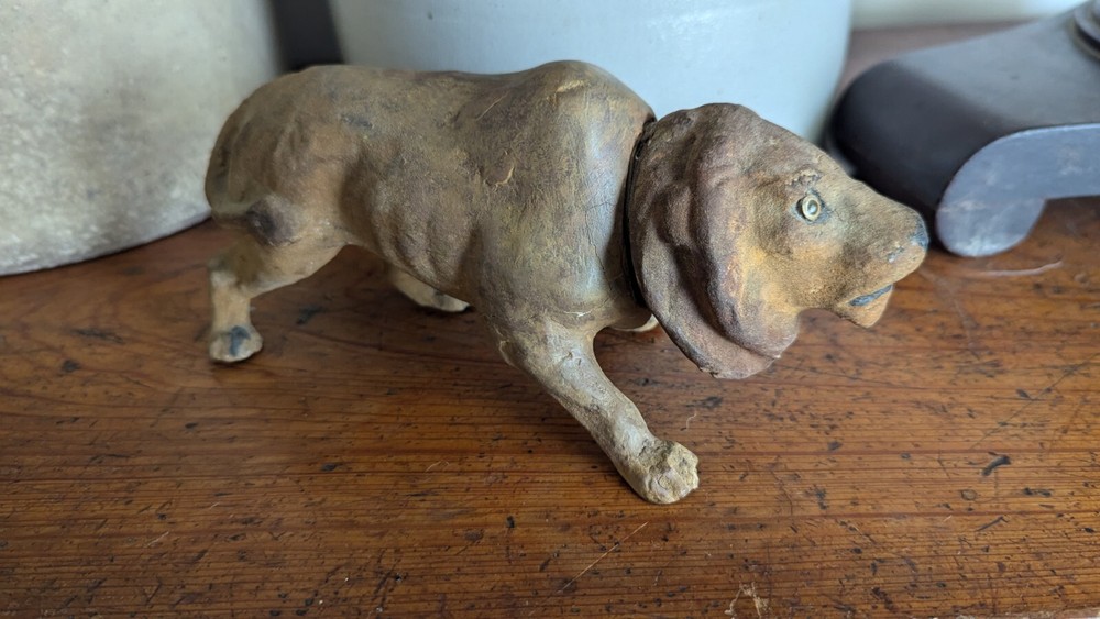 Antique Paper Mache candy container toy German Lion Polychrome Painted