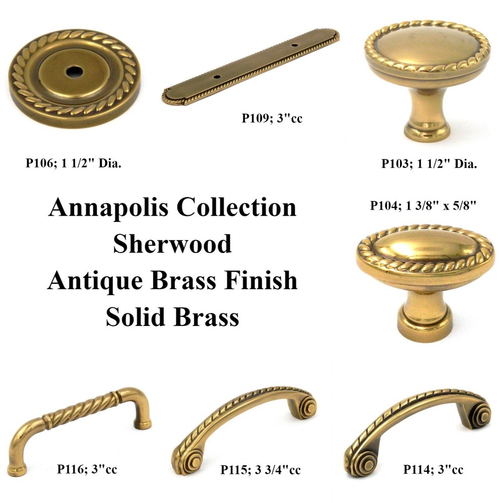 P116 Sherwood Antique 3"cc Solid Brass Handle Pulls Belwith Keeler Annapolis
