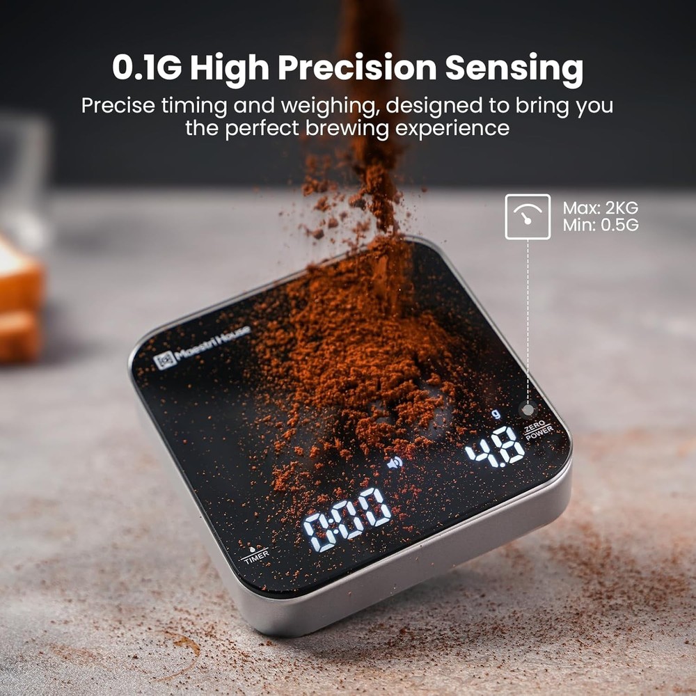 Maestri House Mini Coffee Scale with Timer, USB-C Rechargeable Espresso Scale, 2