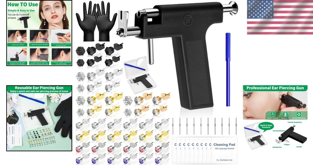 Professional Ear Piercing Gun, Reusable Machine with Dark Black