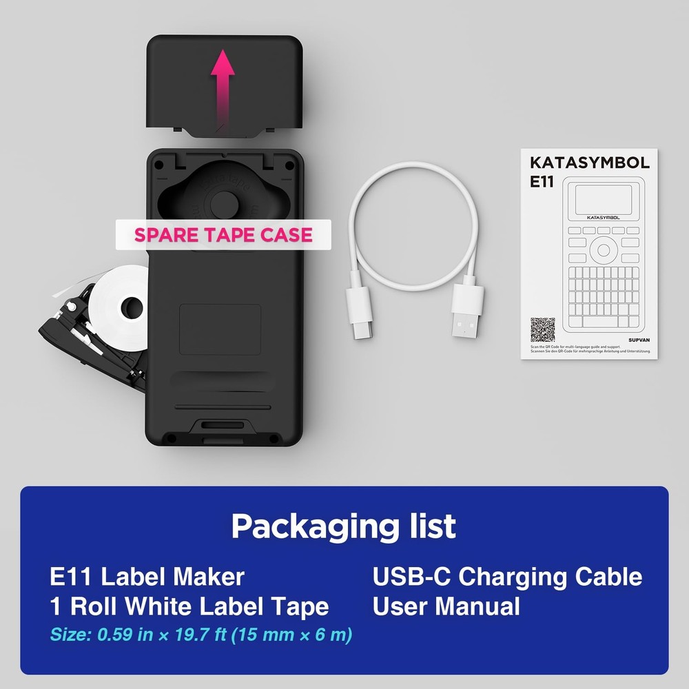 E11 Bluetooth Label Maker Machine Rechargeable Inkless Printer Thermal Black