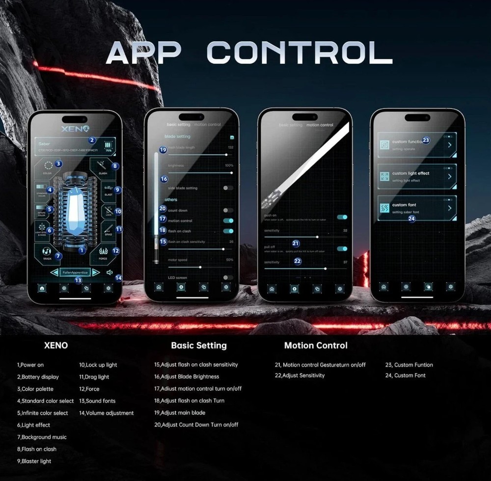 Darth Vader Lightsaber, App Controlled, XenoPixel Smooth Swing, Bluetooth, Metal