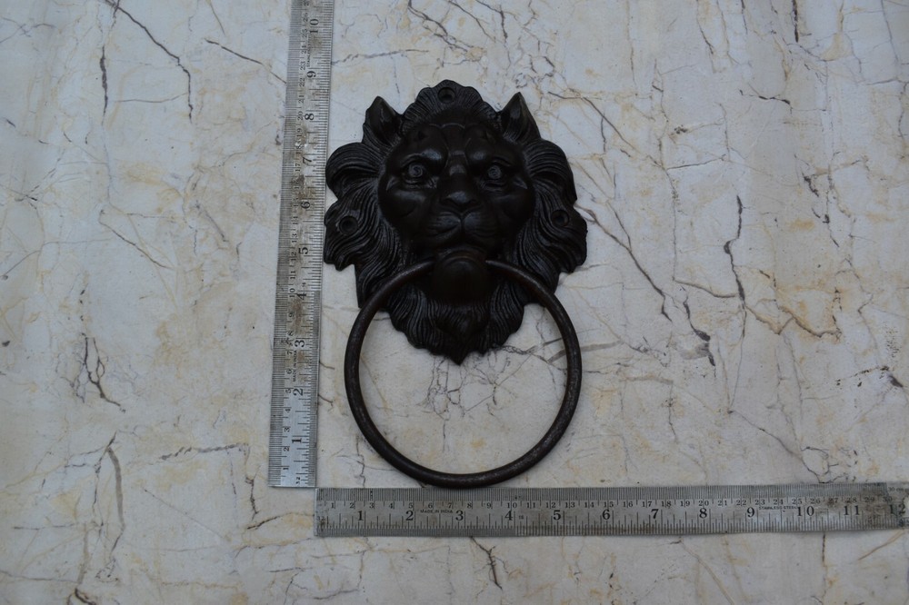 Vintage Cast Iron Lion Head Face Door Knocker Handle Knob Pull Drop Ring