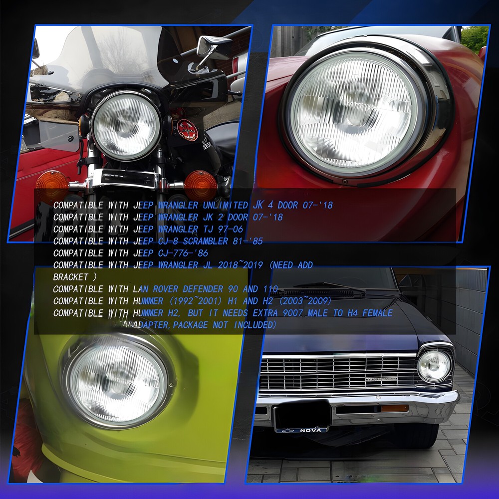 7 Inch led GLASS Headlight Round, ORIGINAL CLASSIC LOOK Conversion Chrome pair