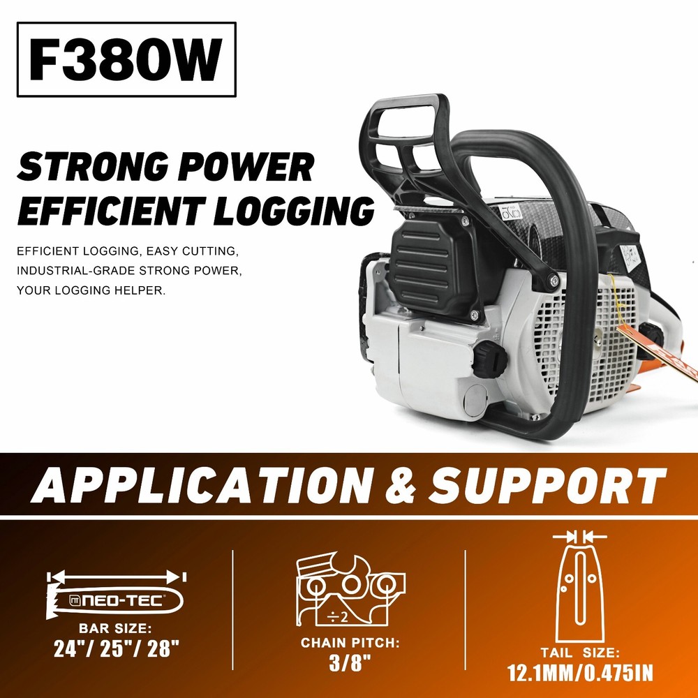 72cc Gas Powered Chainsaw with 28'' Guide Bar Chain Compatible with MS381 MS380