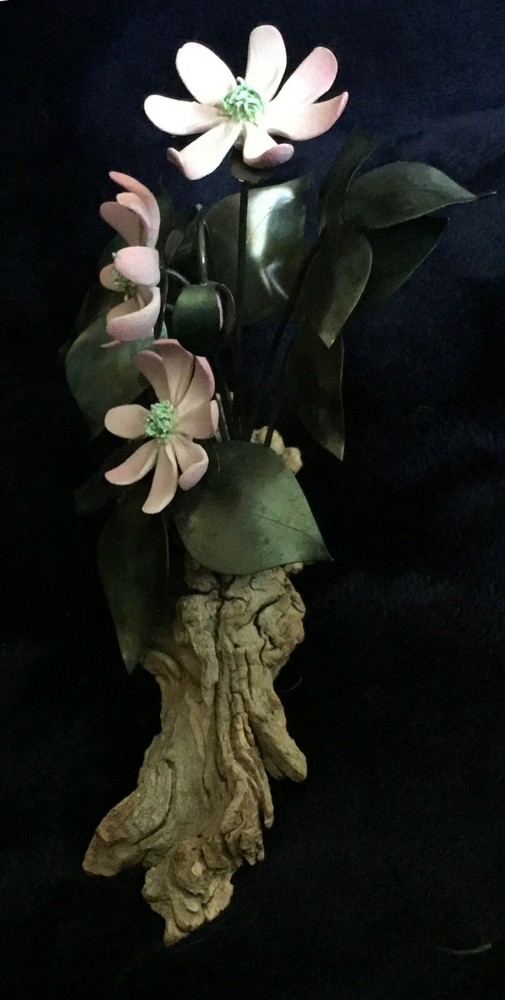 Ceramic flower A hand crafted Wooden base [AH383]