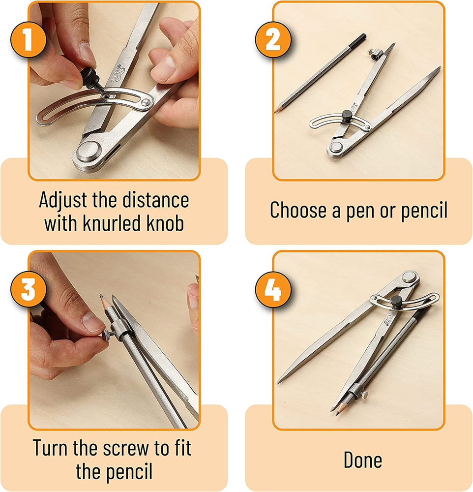 - Professional Compass for Woodworking, 8 Inch Compass with Wing