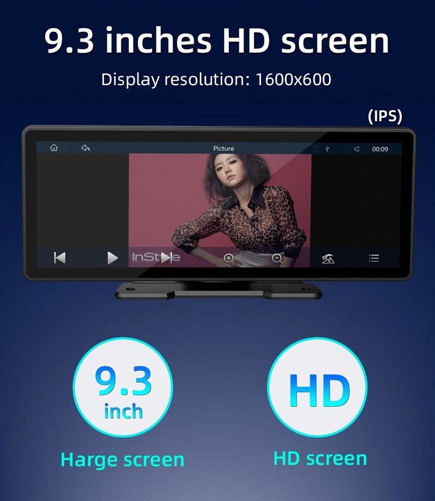 Portable Smart Multimedia MP5 Player Audio Dashboard Console 9.30 Inch Display