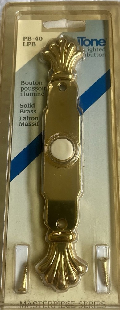 Nutone PB-40LPB Vintage Pushbutton Lighted Doorbell Solid Brass NOS