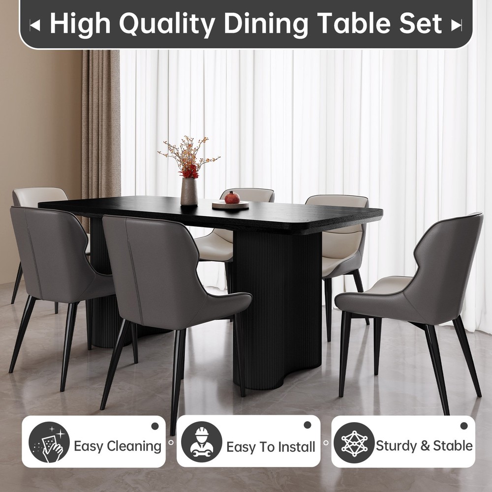 63" Black Dining Table for 4-6 Modern Kitchen Table RectangularDining Room Table