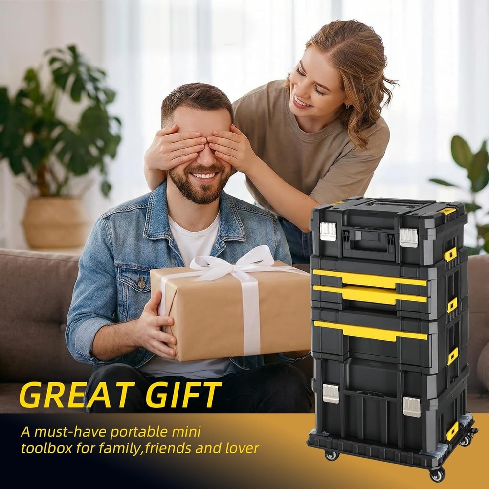 Stackable Toolbox 4 Piece Modular Rolling System Equipment Storage Garage