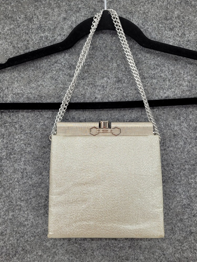Vintage Evening Bag Purse Womens Chain Strap Silver Square Clasp Closure